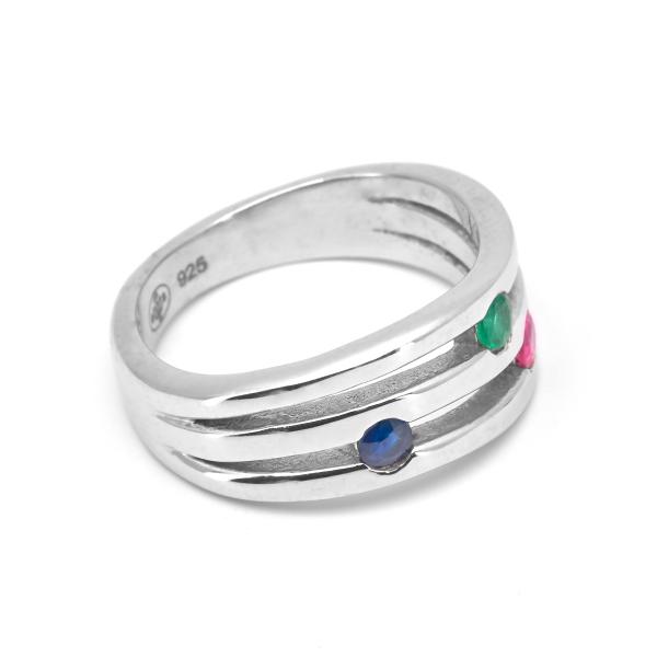 Silver Ring rubis, saphir, emeraude Livia